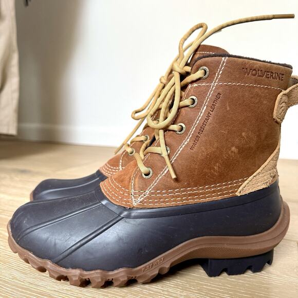 Wolverine Women's Torrent Cognac Brown Snow Boots Leather Rubber Duck Boots 7M - Picture 4 of 9